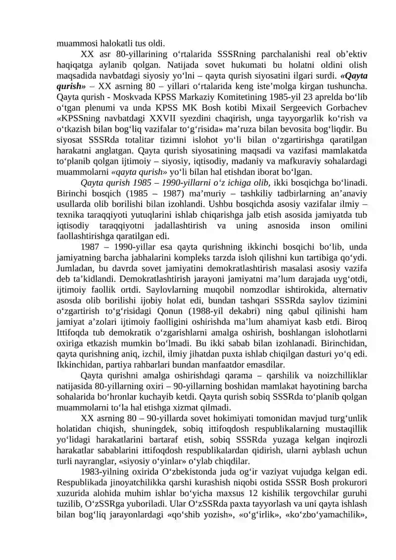 Mustaqillikka erishish arafasida O‘zbekistondagi ijtimoiy-siyosiy jarayonlar 2
