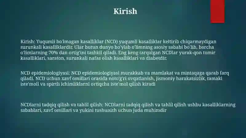 Epidemik BoʻLmagan Kasalliklar OʻRganish Va Tahlil Etish 2