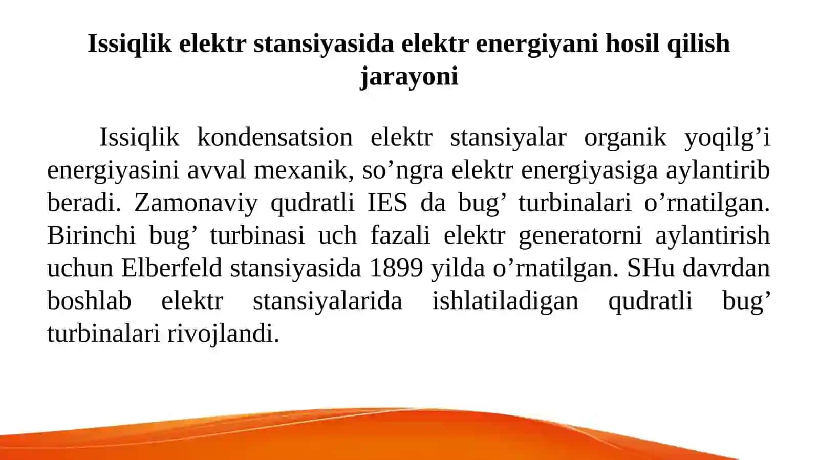 Issiqlik elektr stansiyasida elektr energiyani hosil qilish jarayoni 2