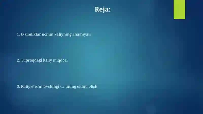 Kaliyning oʻsimliklar uchun ahamiyati va uning tuproqdagi miqdori 2