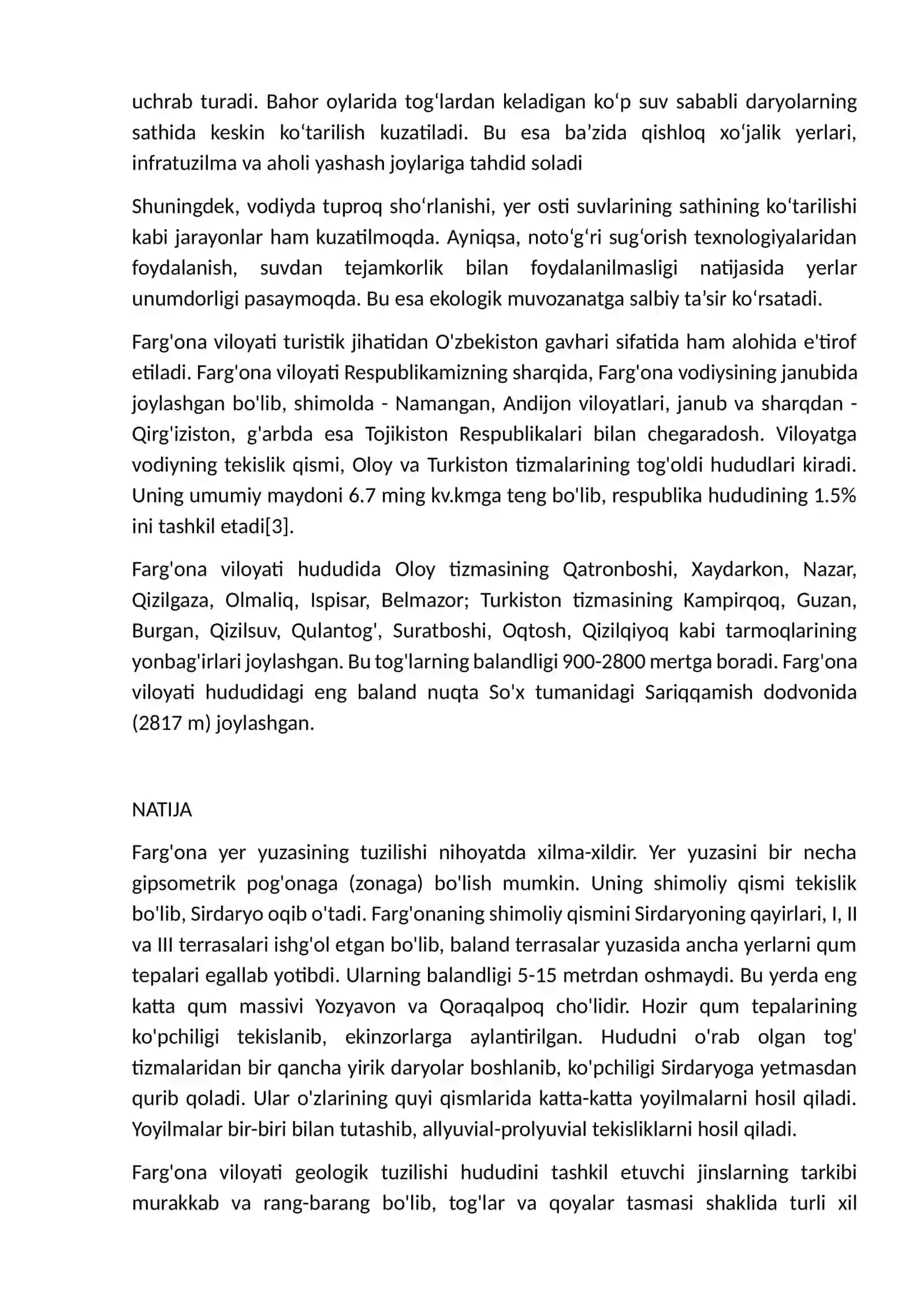 Fargʻona vodiysidagi tabiiy geografik hodisa va jarayonlar 2