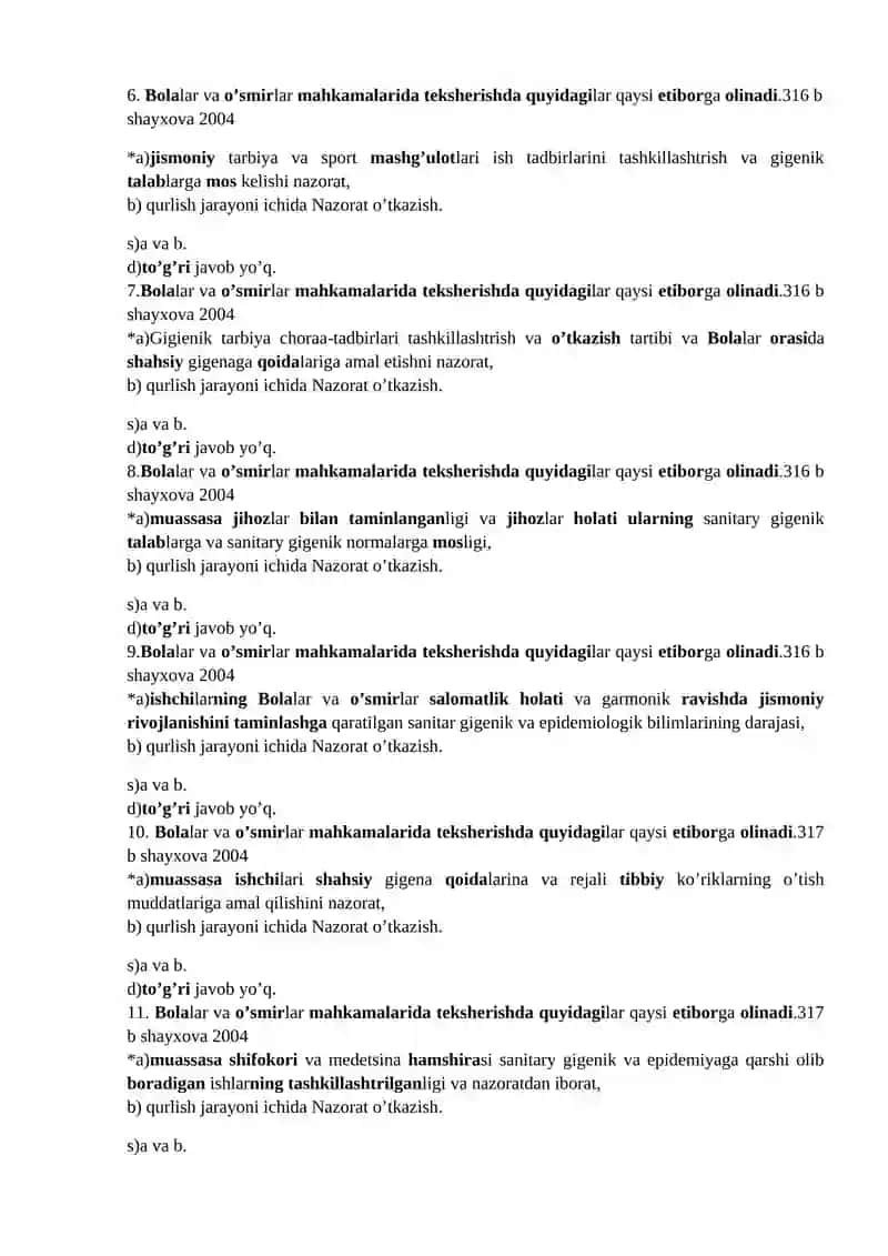 Bolalar va o’smirlar mahkamalarida joriy sanitary Nazorat olib bariw usillari 2