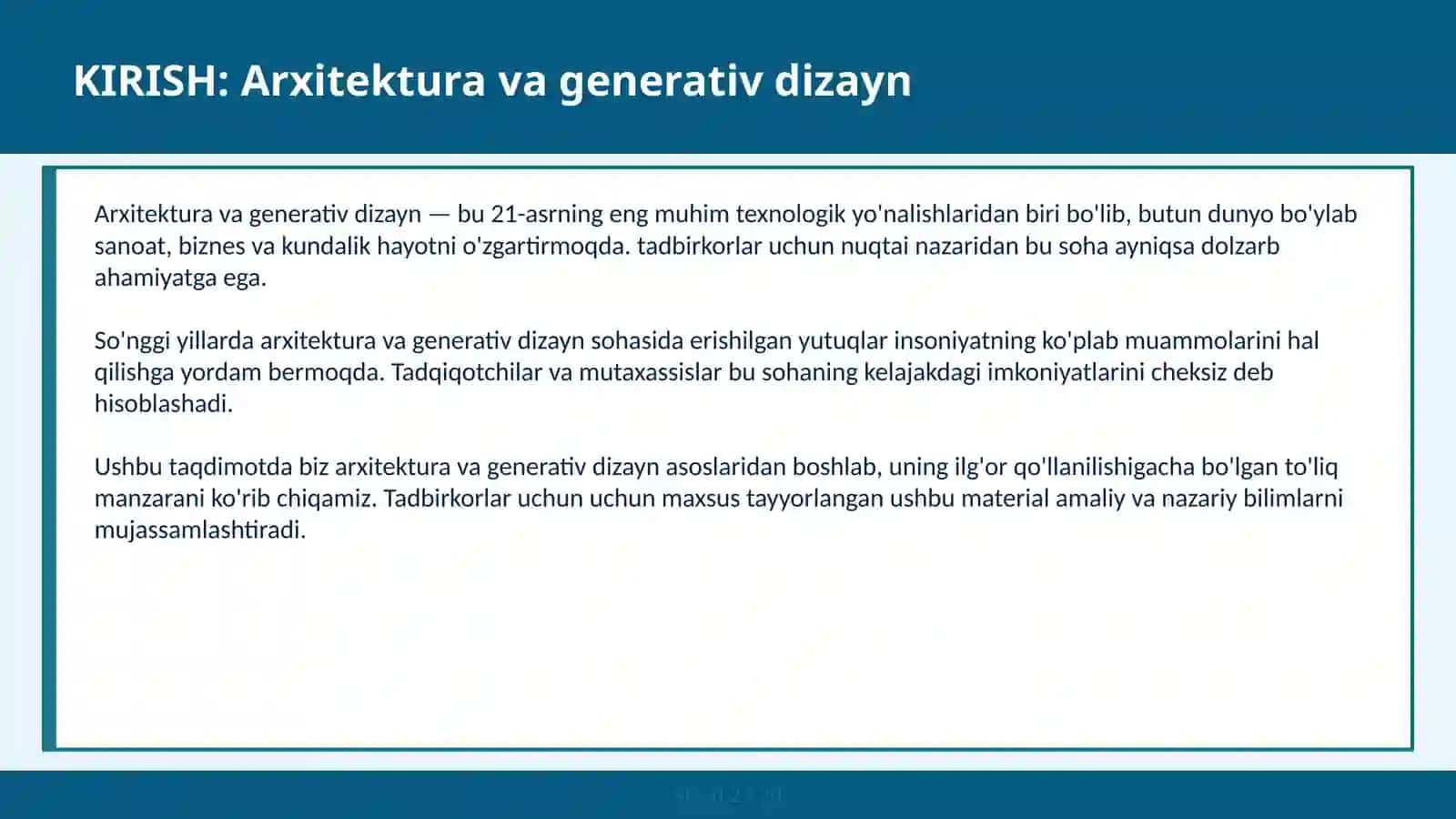 ARXITEKTURA VA GENERATIV DIZAYN 2
