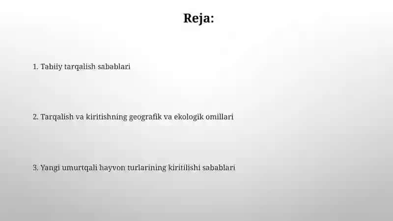 Umurtqali hayvonlarning tabiy tarqalishi va yangi turlarining kirip kelish sabablari 2