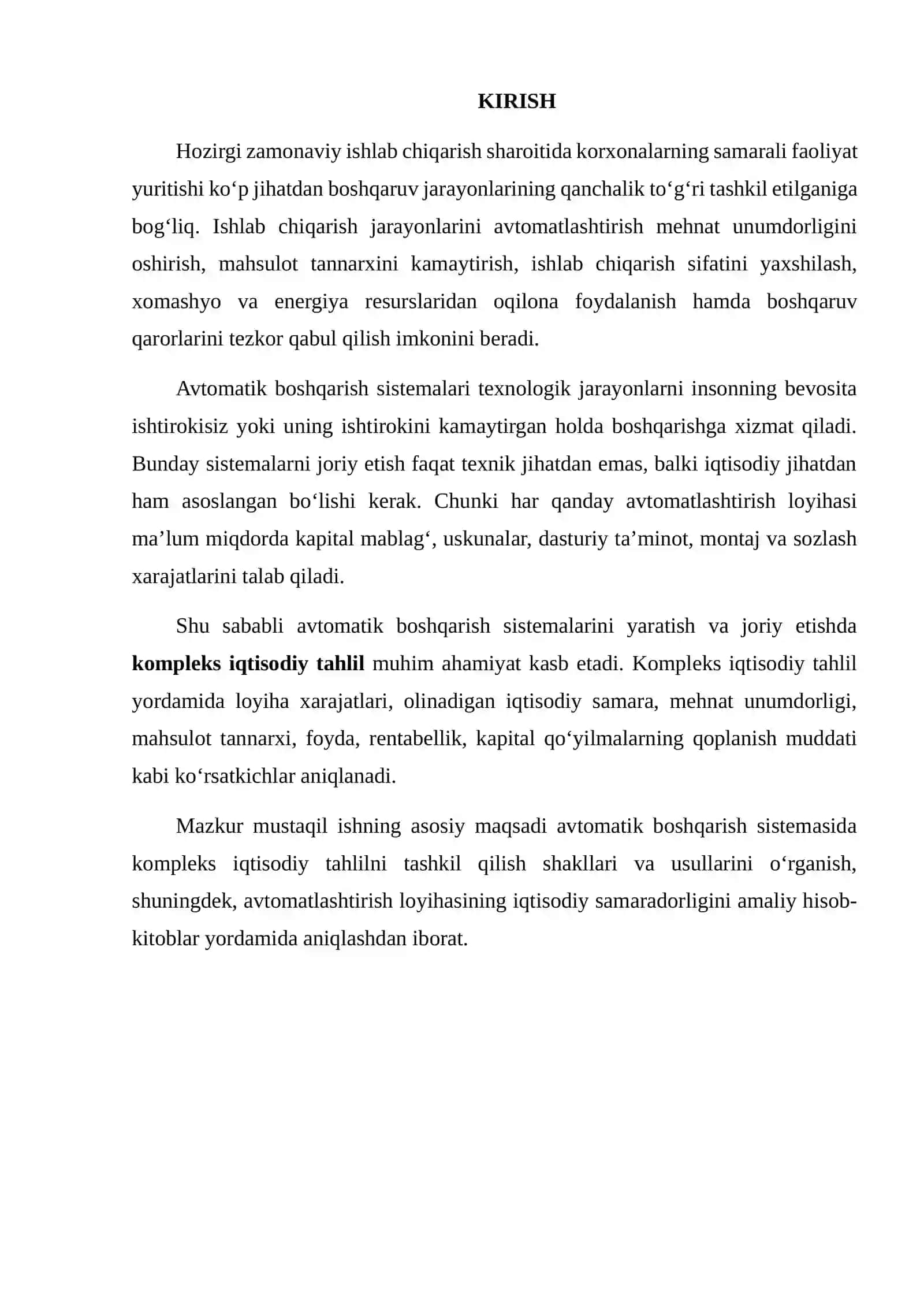 AVTOMATIK BOSHQARISH SISTEMASIDA KOMPLEKS IQTISODIY TAHLILNI TASHKIL QILISH SHAKLLARI VA USULLARI 2