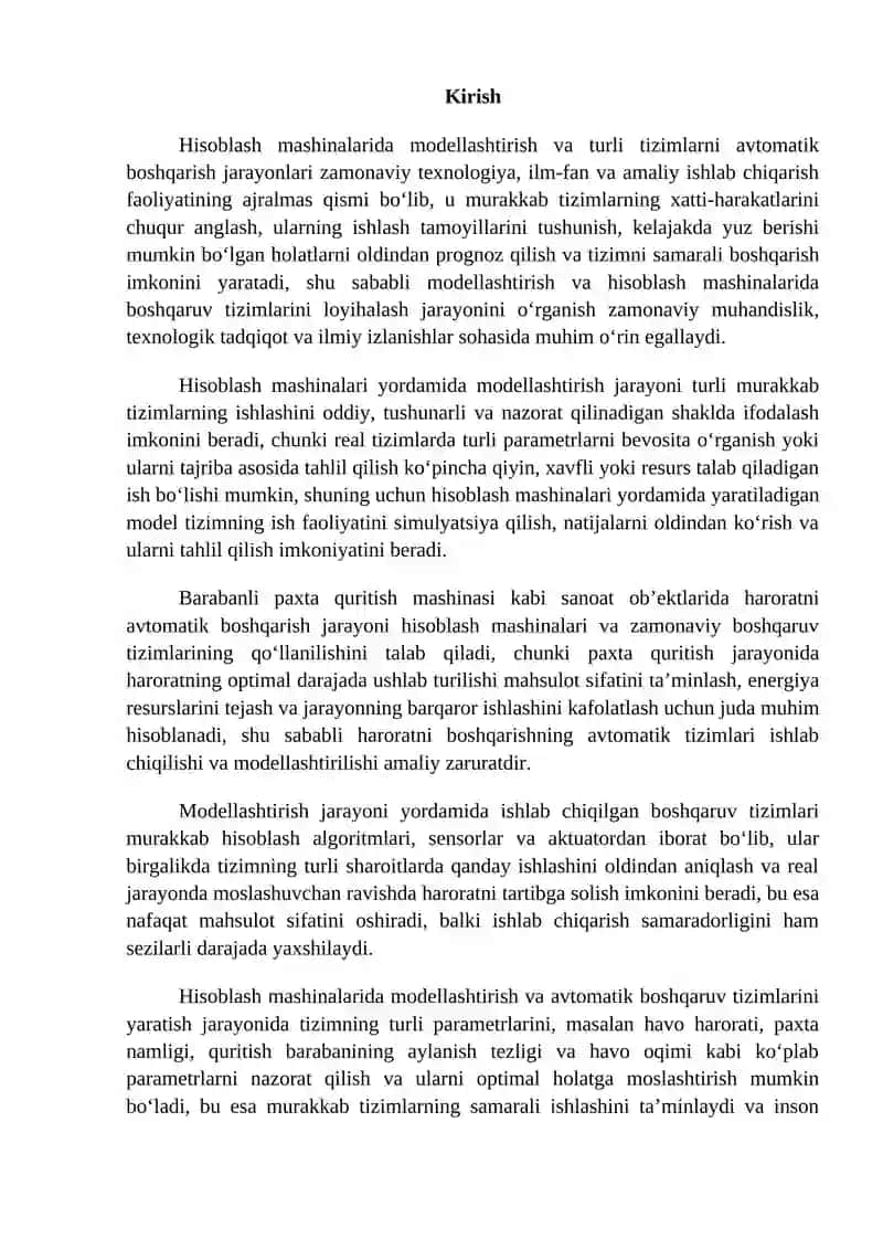 Barabanli paxta quritish mashinasi haroratini avtomatik boshqarish 2