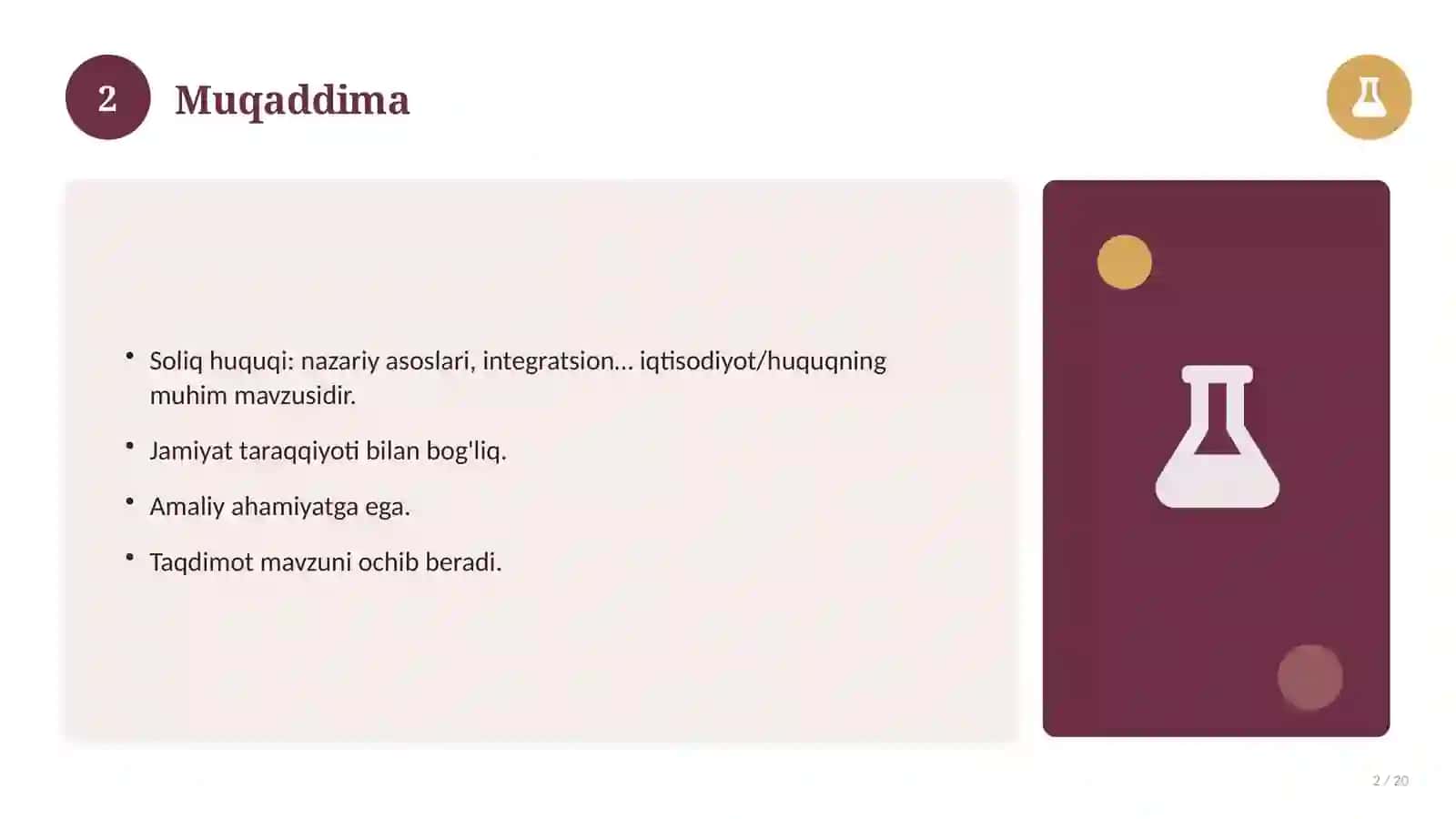 Soliq huquqi: nazariy asoslari, integratsion yondashuvda (Magistrlik dissertatsiyasi mavzusi) 2