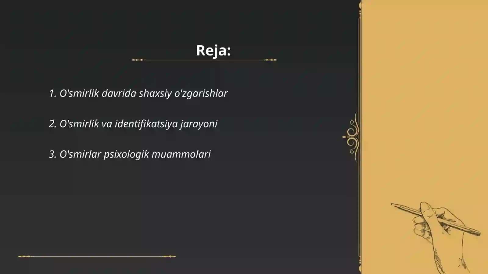 O'smir va o'smirlar psixalogiyasi 2