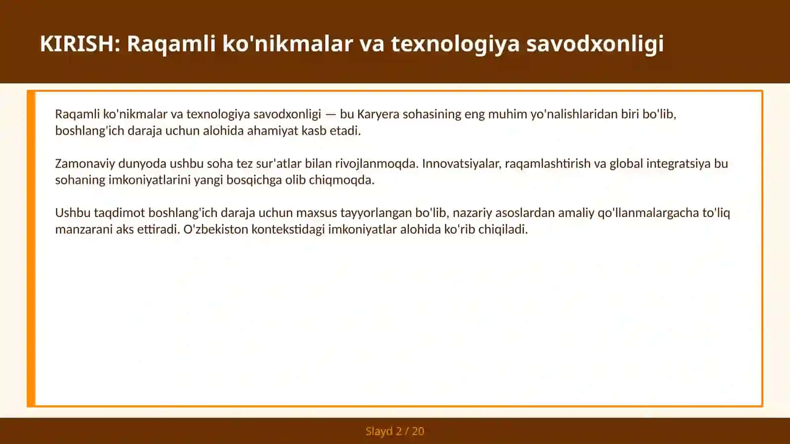 RAQAMLI KO'NIKMALAR VA TEXNOLOGIYA SAVODXONLIGI 2