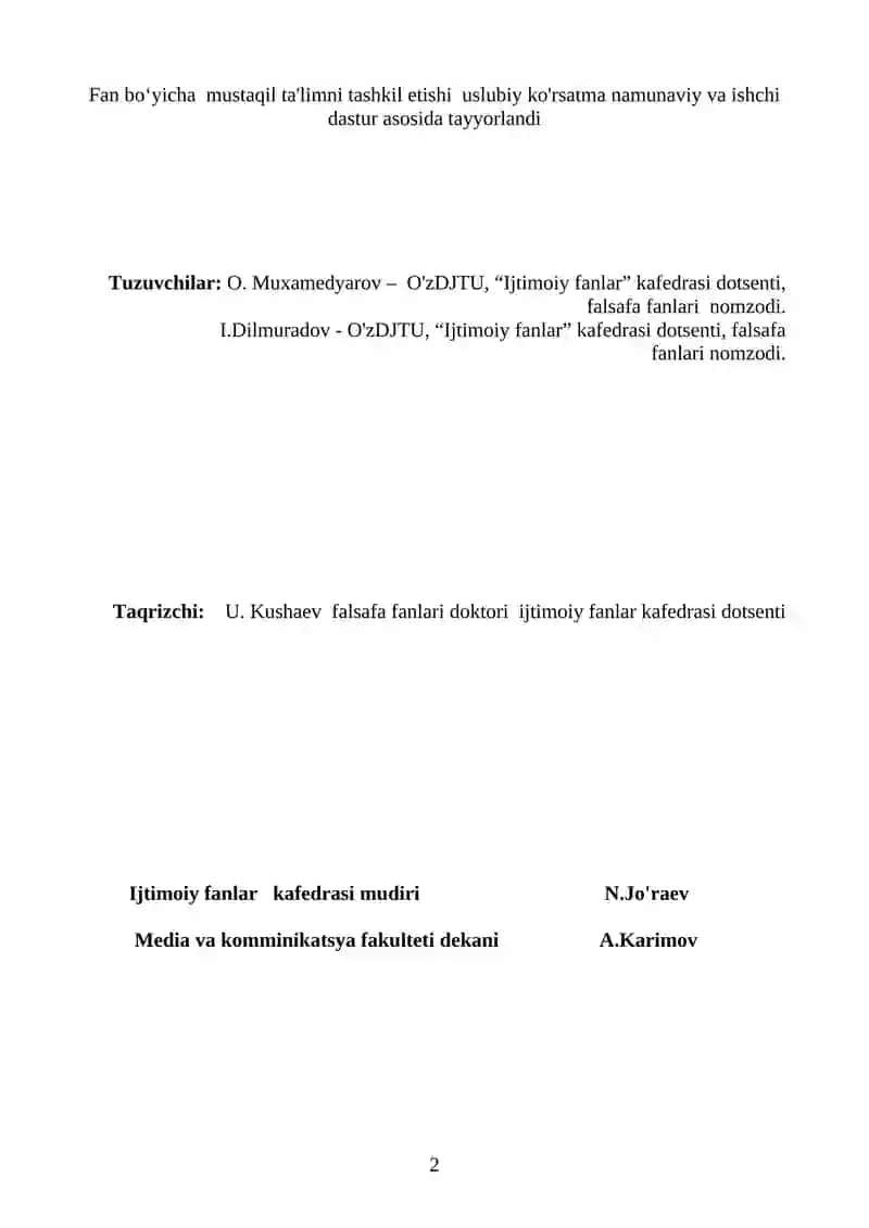 Fanidаn Mustaqil Ta'limni Tashkil Etishi Bo'yiсha Uslubiу Korsatma 2