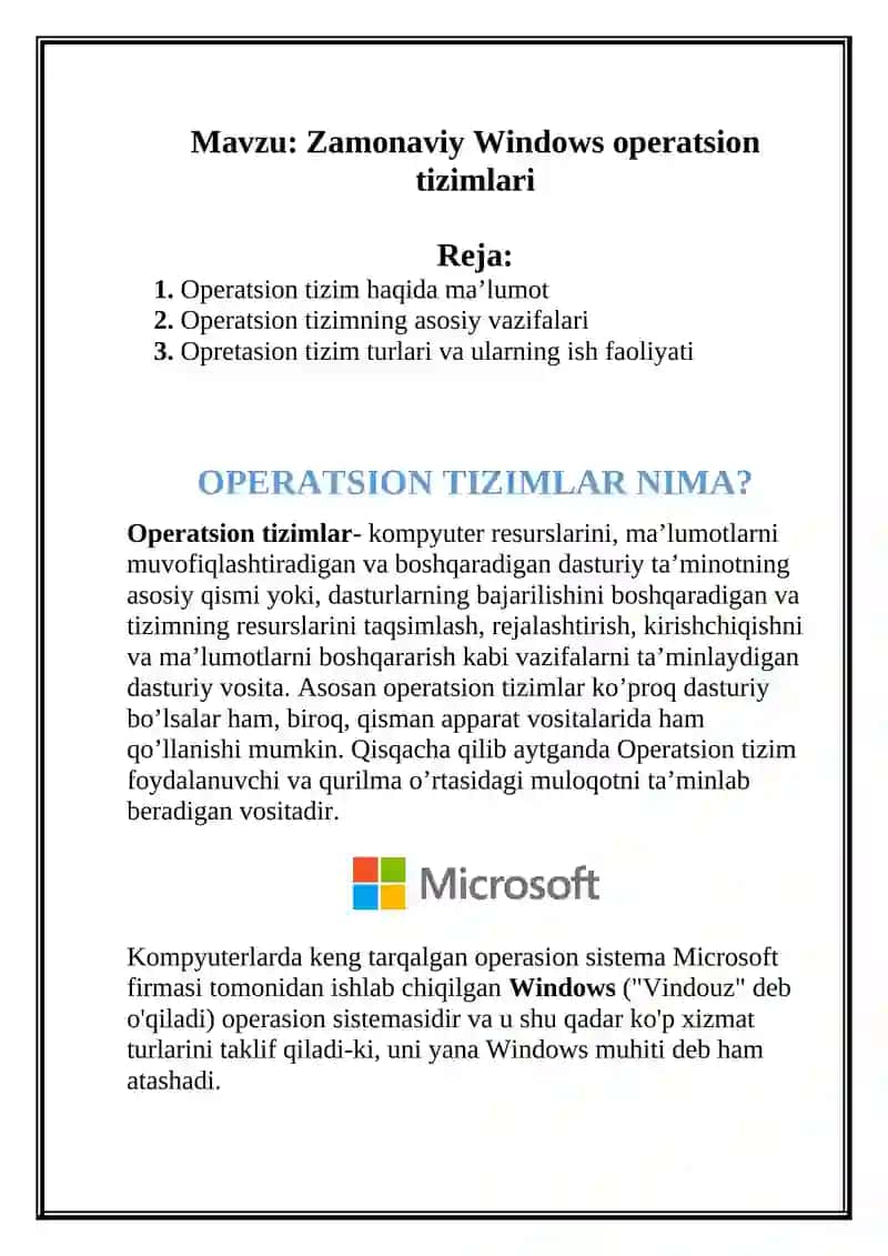 Zamonaviy Windows operatsion tizimlari 2