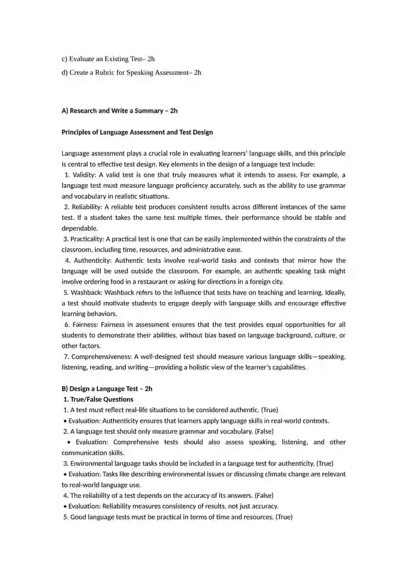 Principles of Language Assessment and Test Design 2