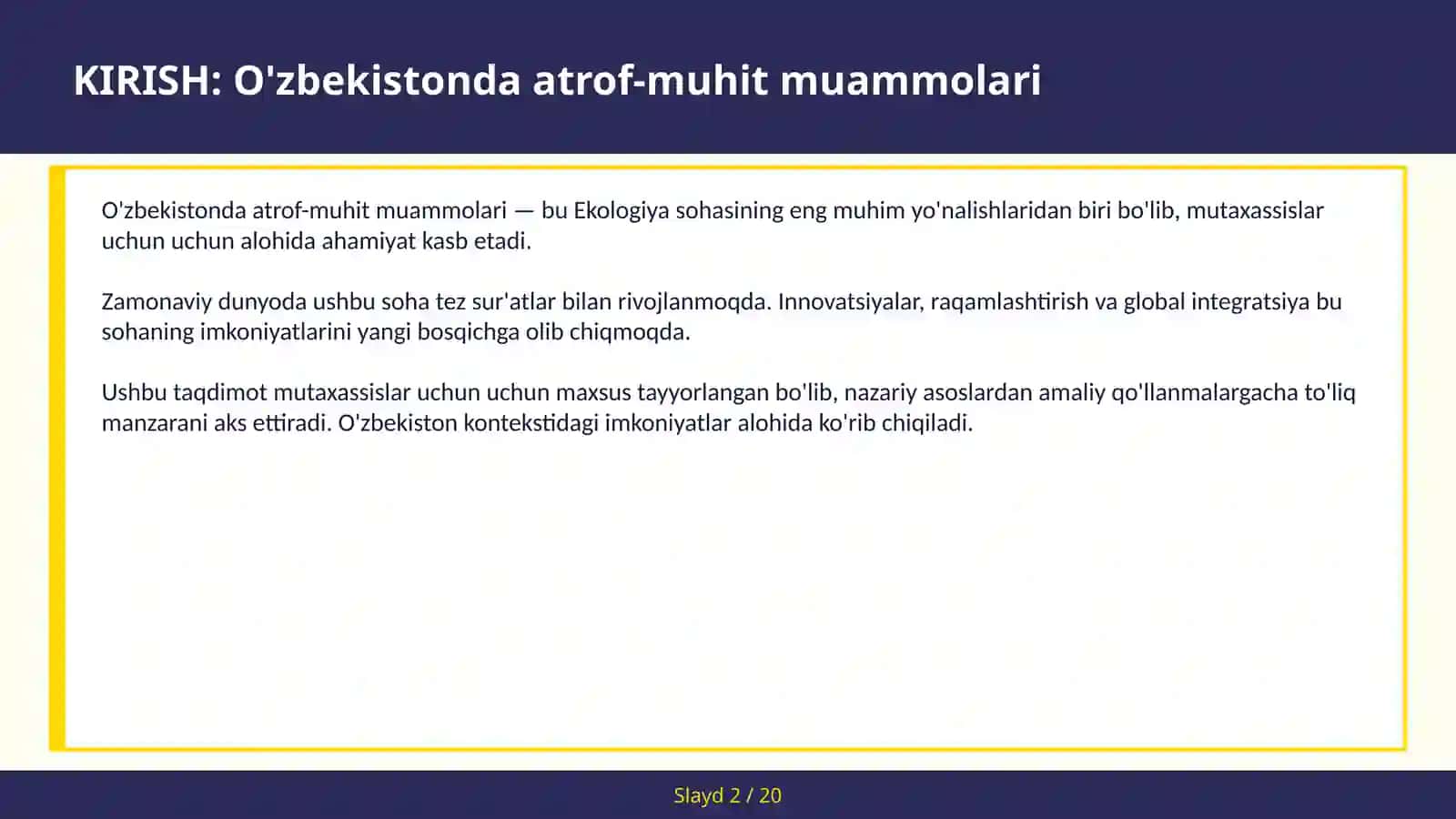 O'ZBEKISTONDA ATROF-MUHIT MUAMMOLARI 2