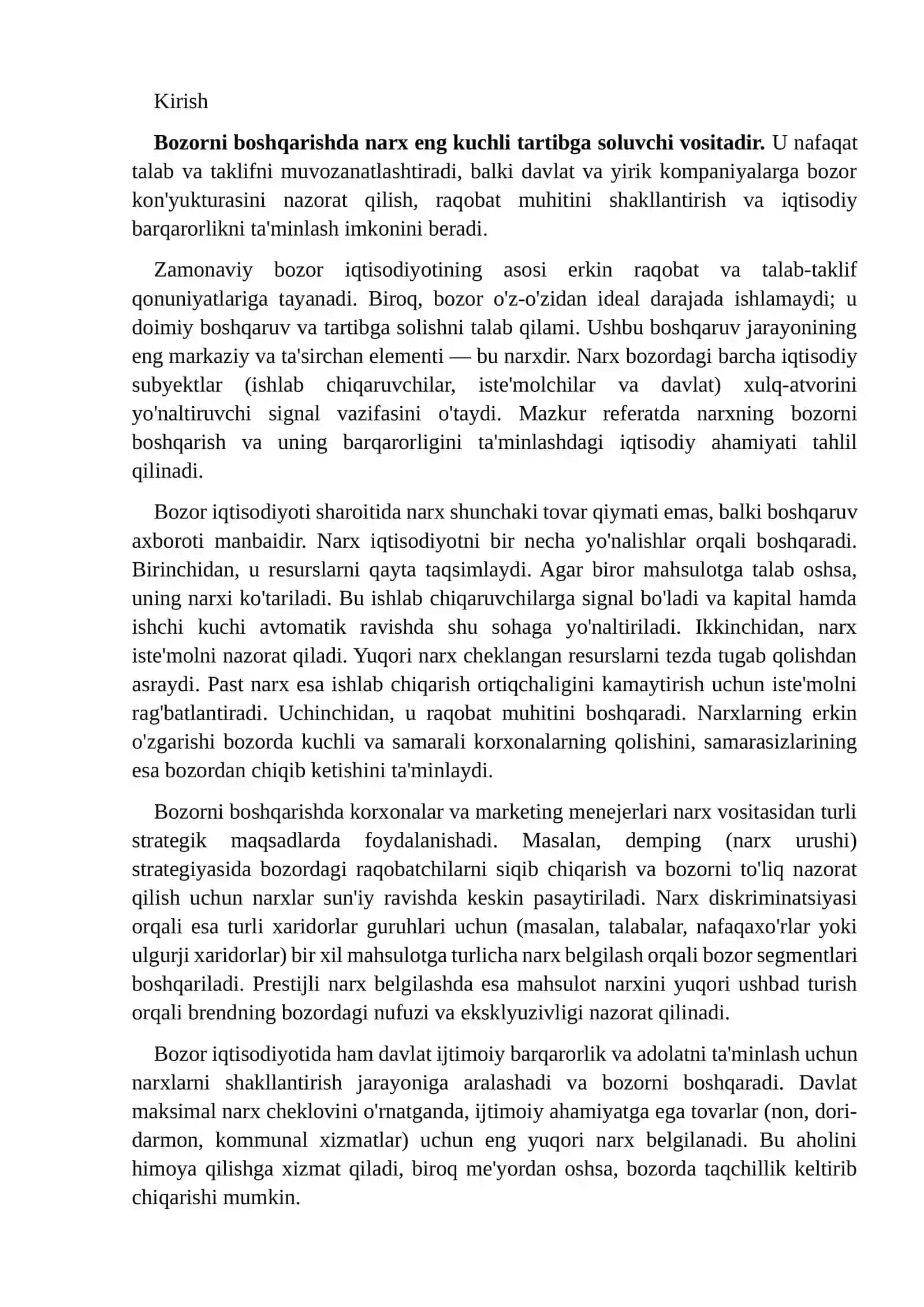 BOZORNI BOSHQARISHDA NARXNING AHAMIYATI VA BOSHQARUV MEXANIZMLARI 2