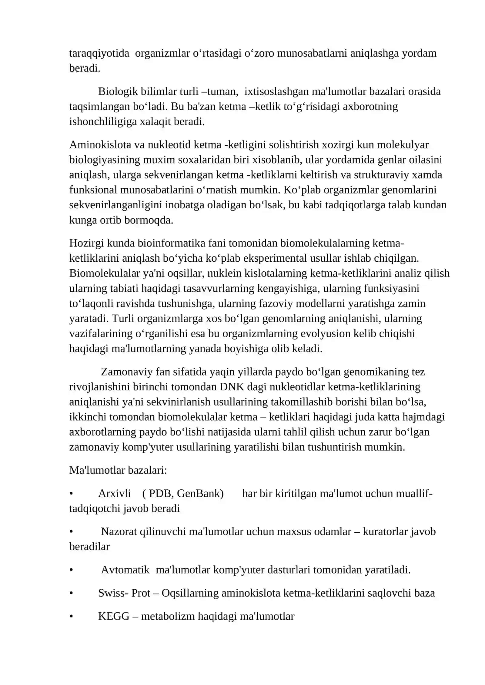 Zamonaviy bioinformasion ma'lumot bazalari turlari 2