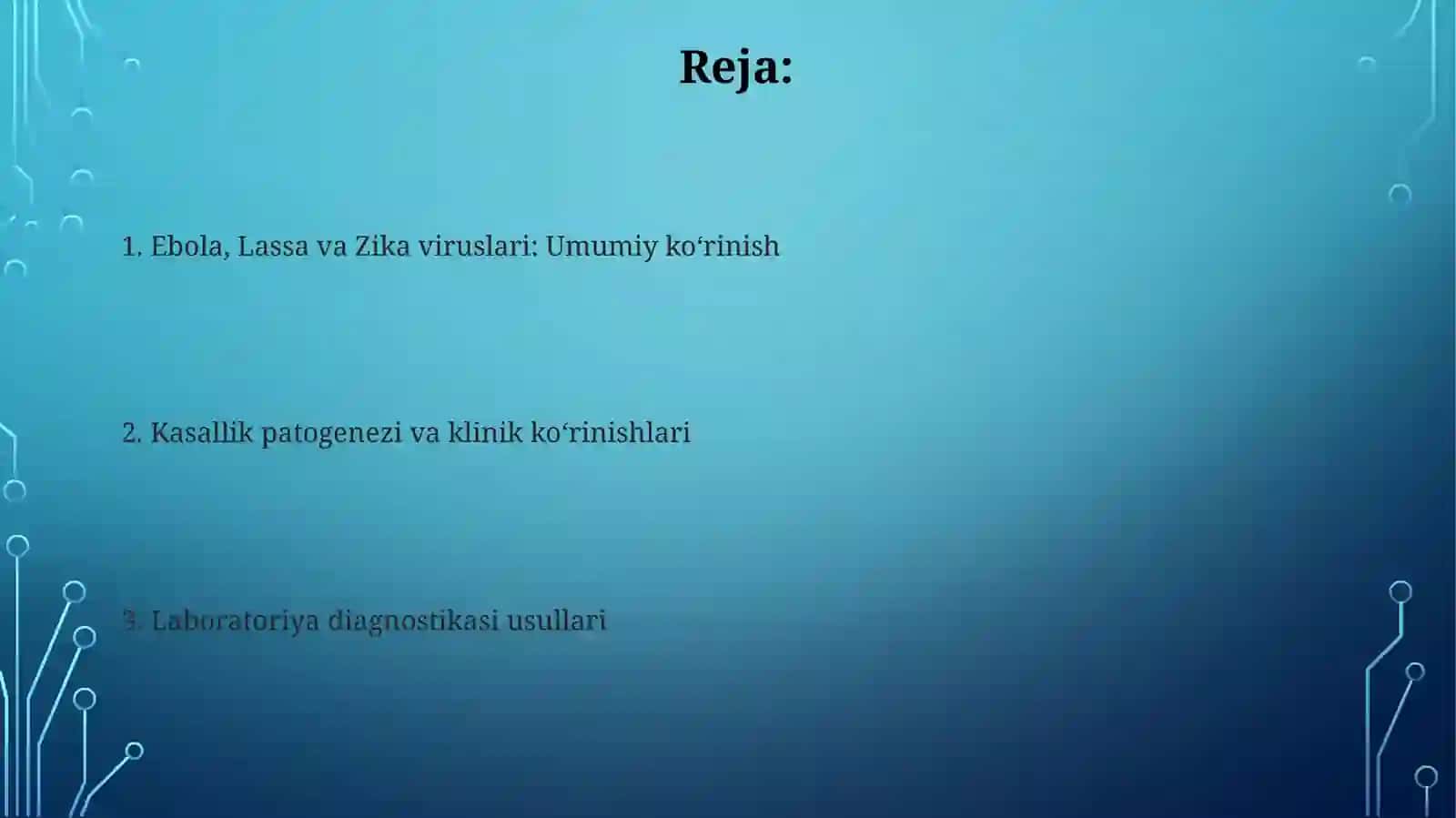 Ebola, lassa, zika viruslari, kasallik patogenezi, labaratoriyatashhisi 2