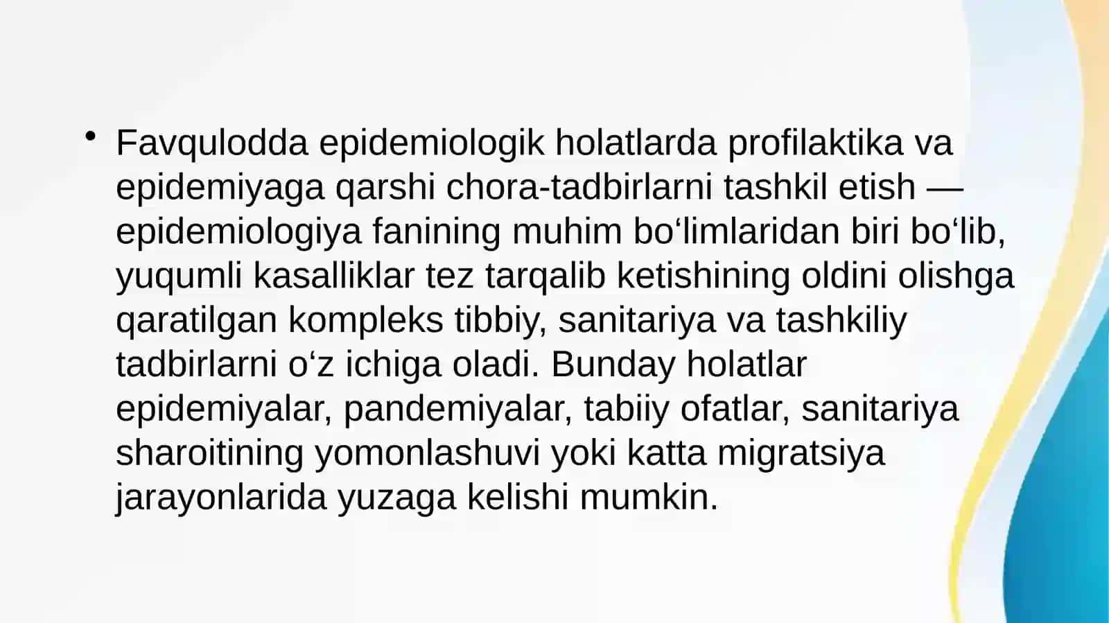 Favqulodda epidemiologik holatlarda profilaktika va epidemiyaga qarshi chora tadbirlar tashkillashtirish xususiyatlari 2