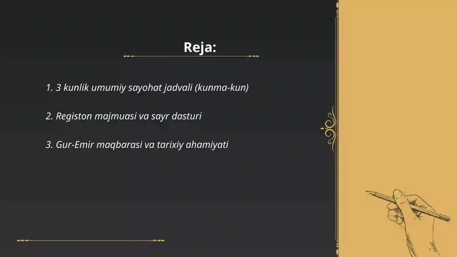 Qadimiy va Sharqona shaharlar sayohati Tur paket 3kunlik Samarqandga sayohat 2