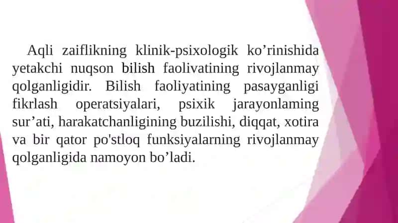 Aqli zaiflikning klinik tavsifi va differensial diagnostikasi 2
