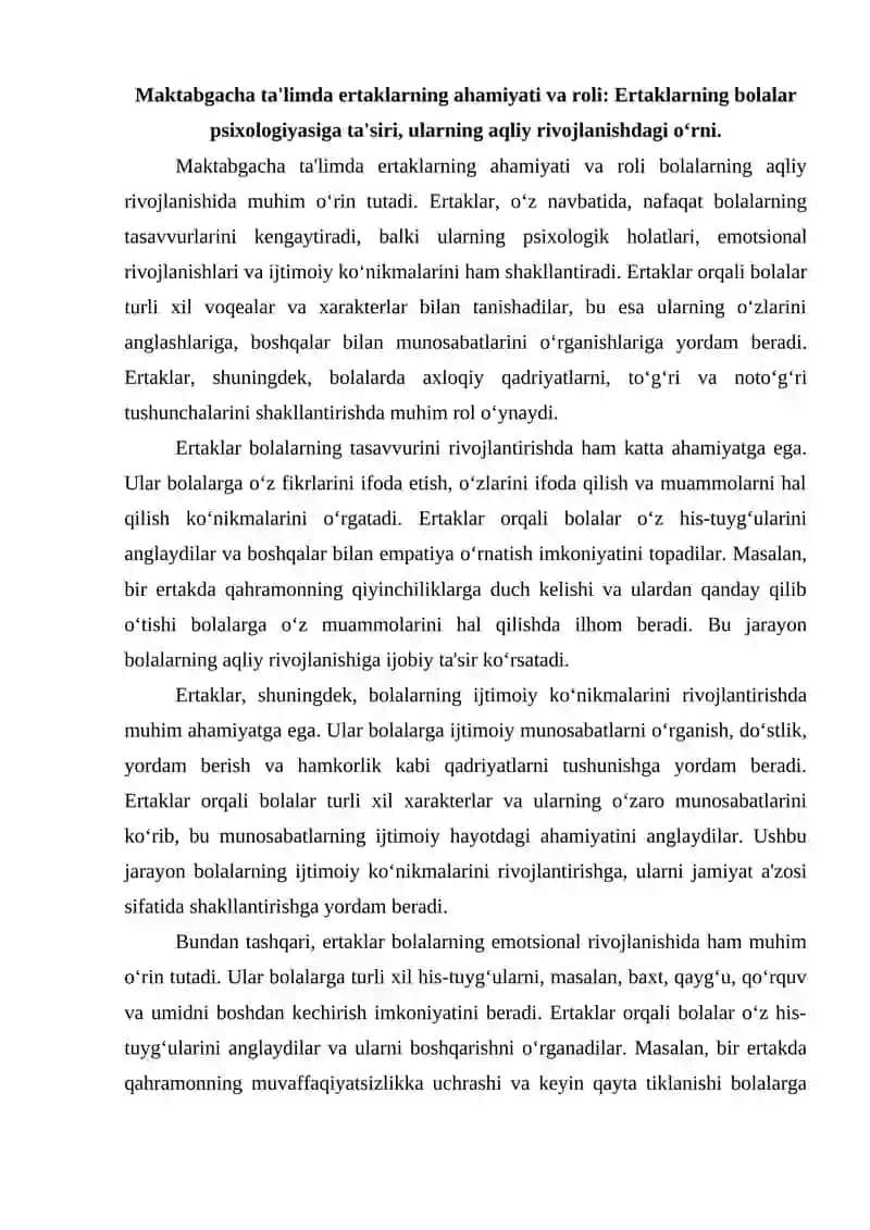 Maktabgacha ta'limda ertaklar asosida aqliy tarbiyani tashkil etish 2