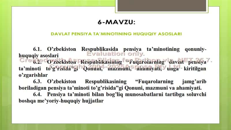 Davlat pensiya ta’minotining huquqiy asoslari 2