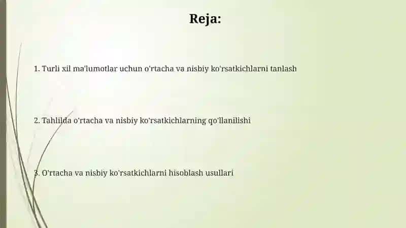 Nisbiy ko'rsatkichlarni hisoblash 2