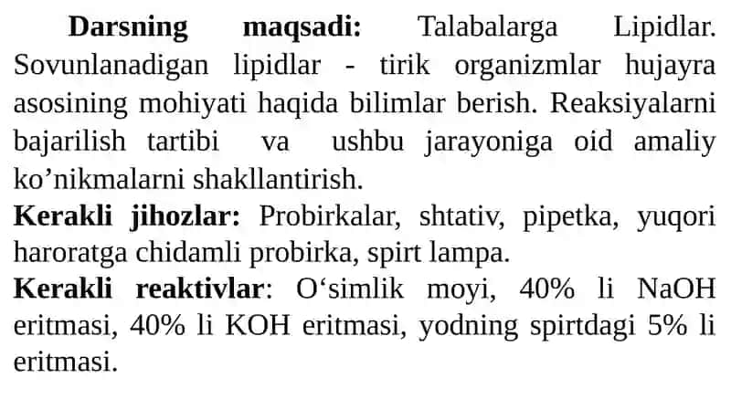 LIPIDLAR. SOVUNLANADIGAN VA SOVUNLANMAYDIGAN LIPIDLAR. 2