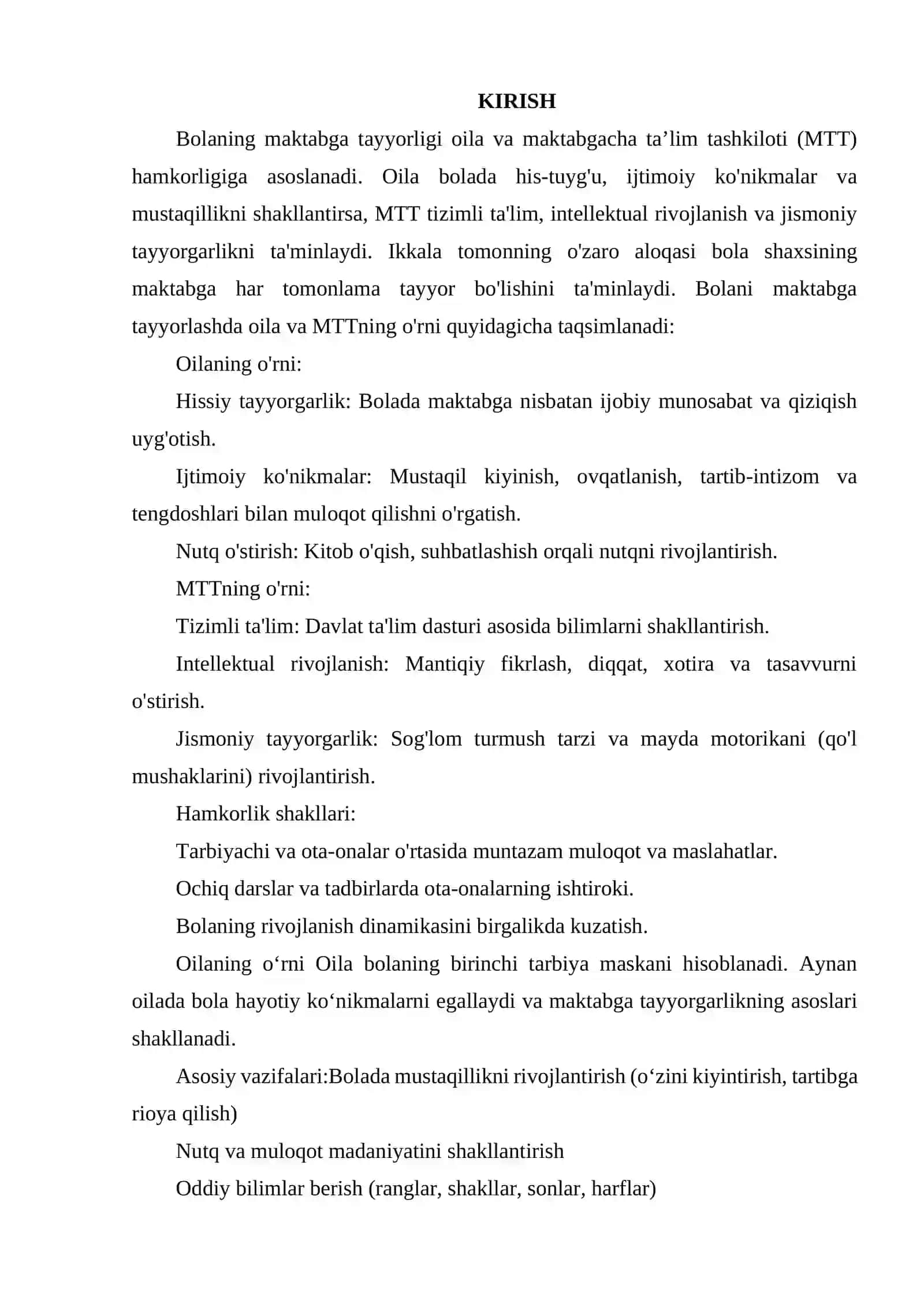 BOLANING MAKTABGA TAYYORLIGINING OILA VA MAKTABGACHA TA’LIM TASHKILOTINING O’RNI 2