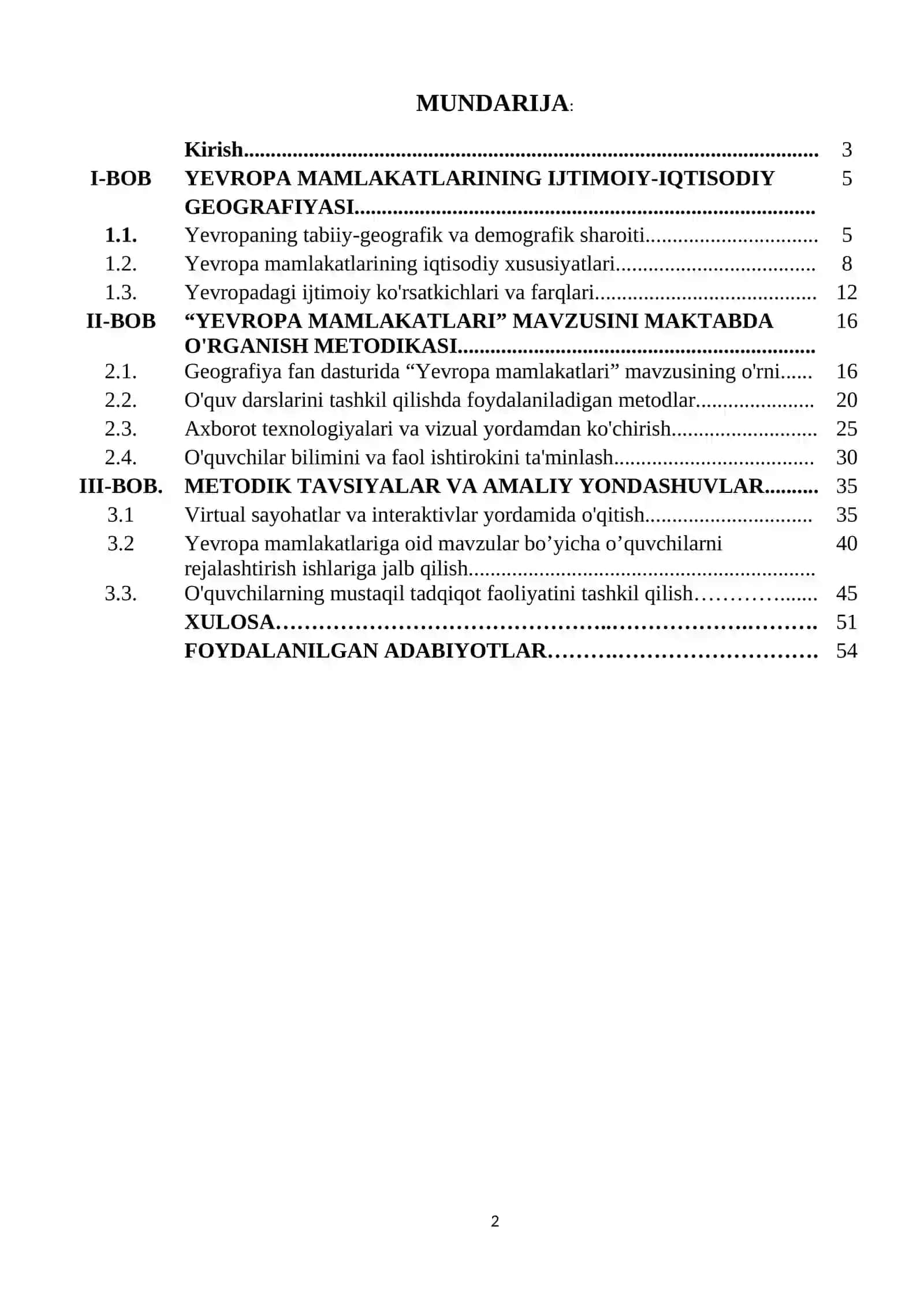 Jahon ijtimoiy-iqtisodiy geografiyasi kursida "Yevropa mamlakatlari" mavzusini o'rganish metodikasi 2