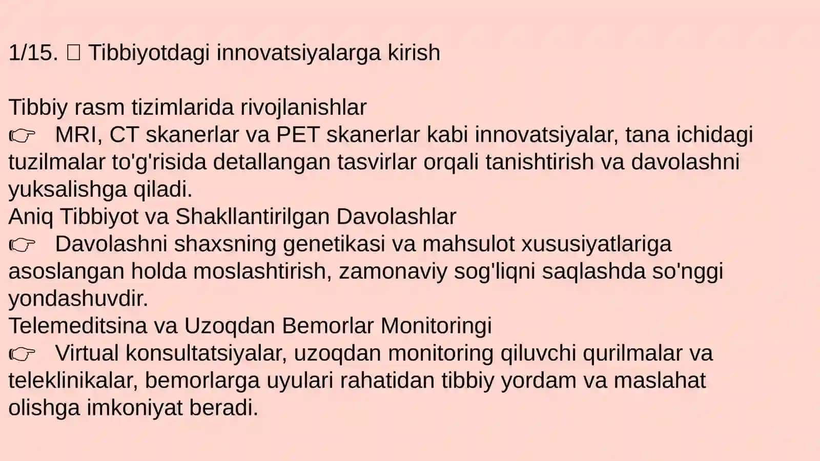 Innovatsiyalar. Inovatsion tibbiy texnologiyalari va ularning tibbiyotdagi ahamiyati 2