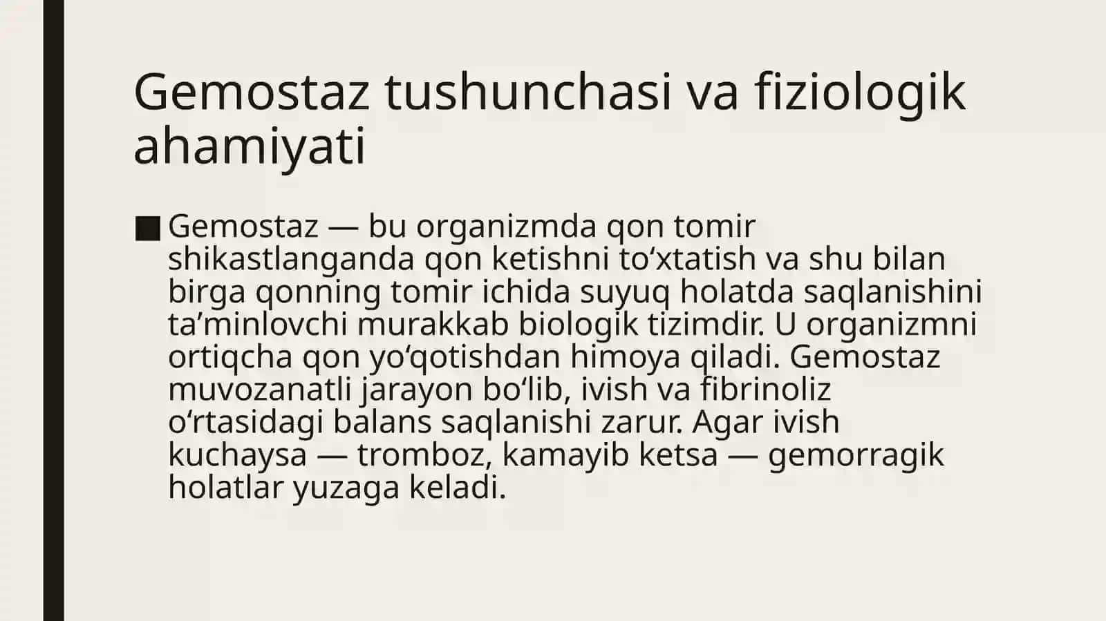 Gemostaztizimigataʼsirqiluvchi dori vositalarining klinik farmakologiyasi 2
