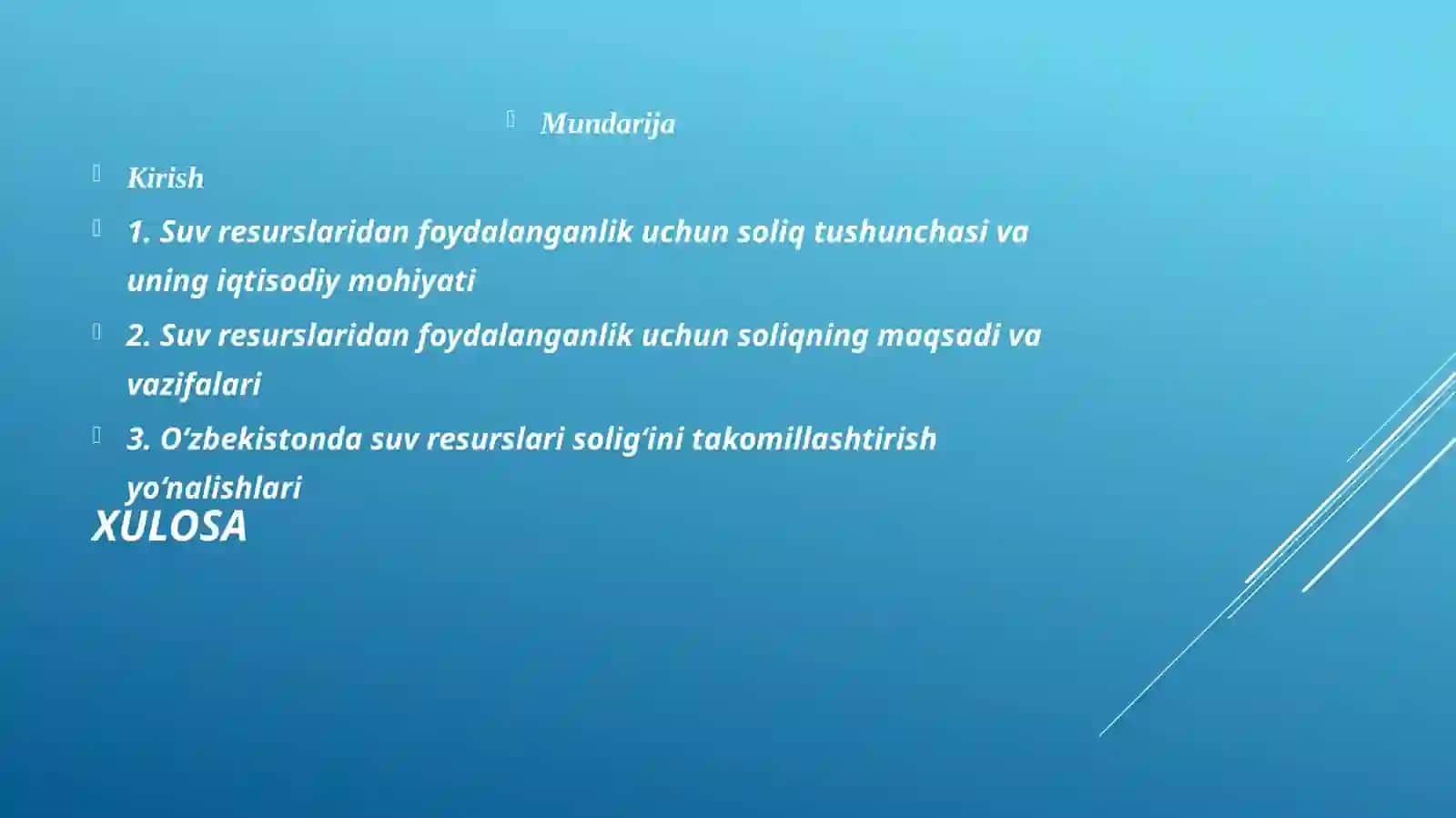 Suvresurslaridan foydalanganlik uchun soliq 2