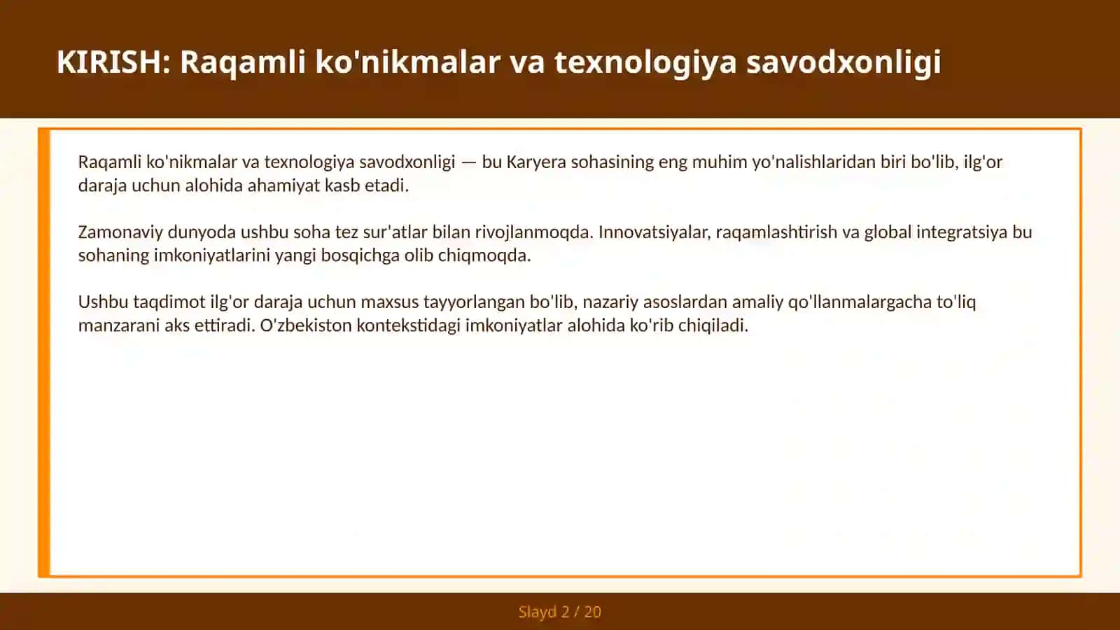 Raqamli ko'nikmalar va texnologiya savodxonligi 2