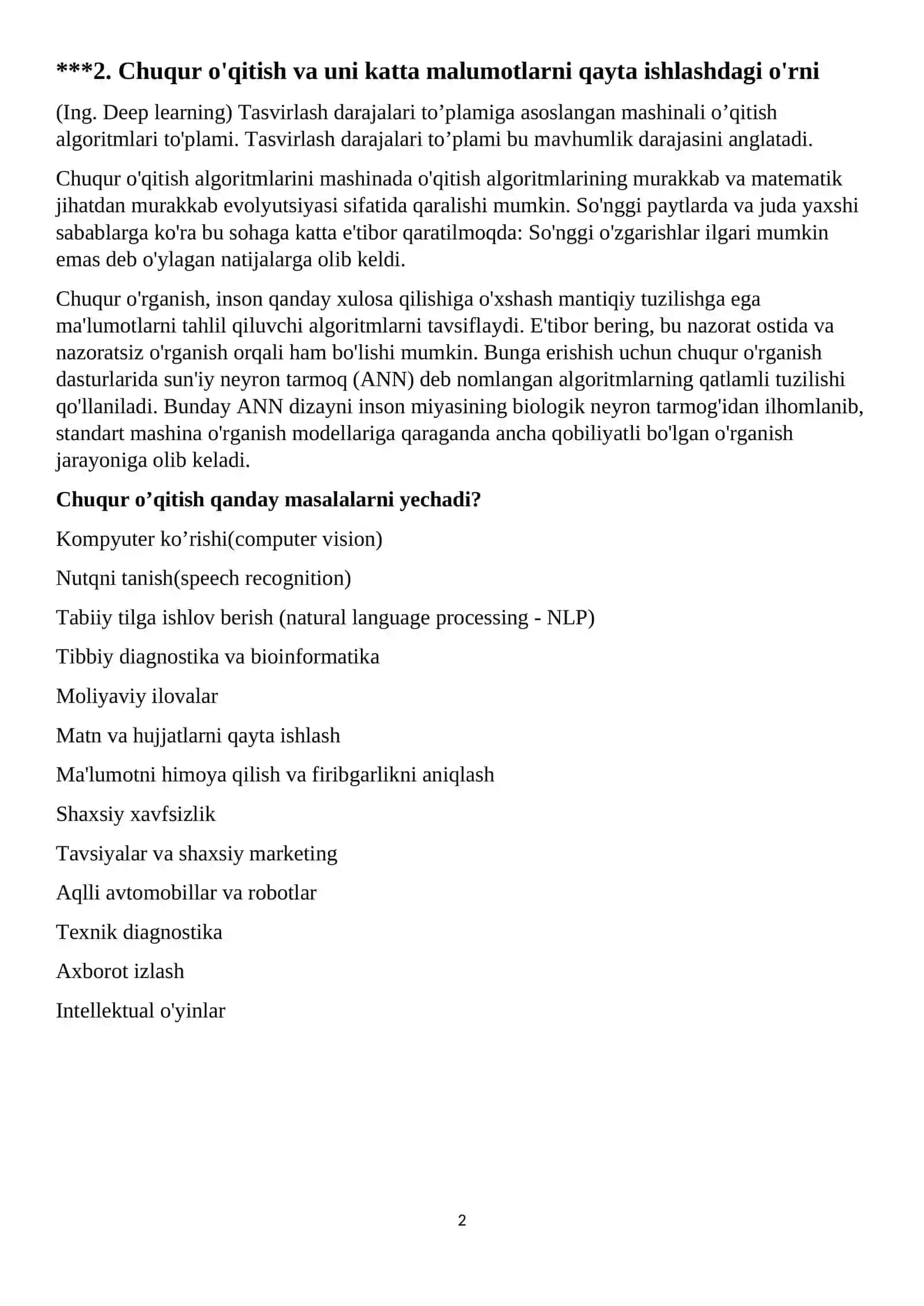Mashinali o'qitish va uni qo'llanilish sohalari 2