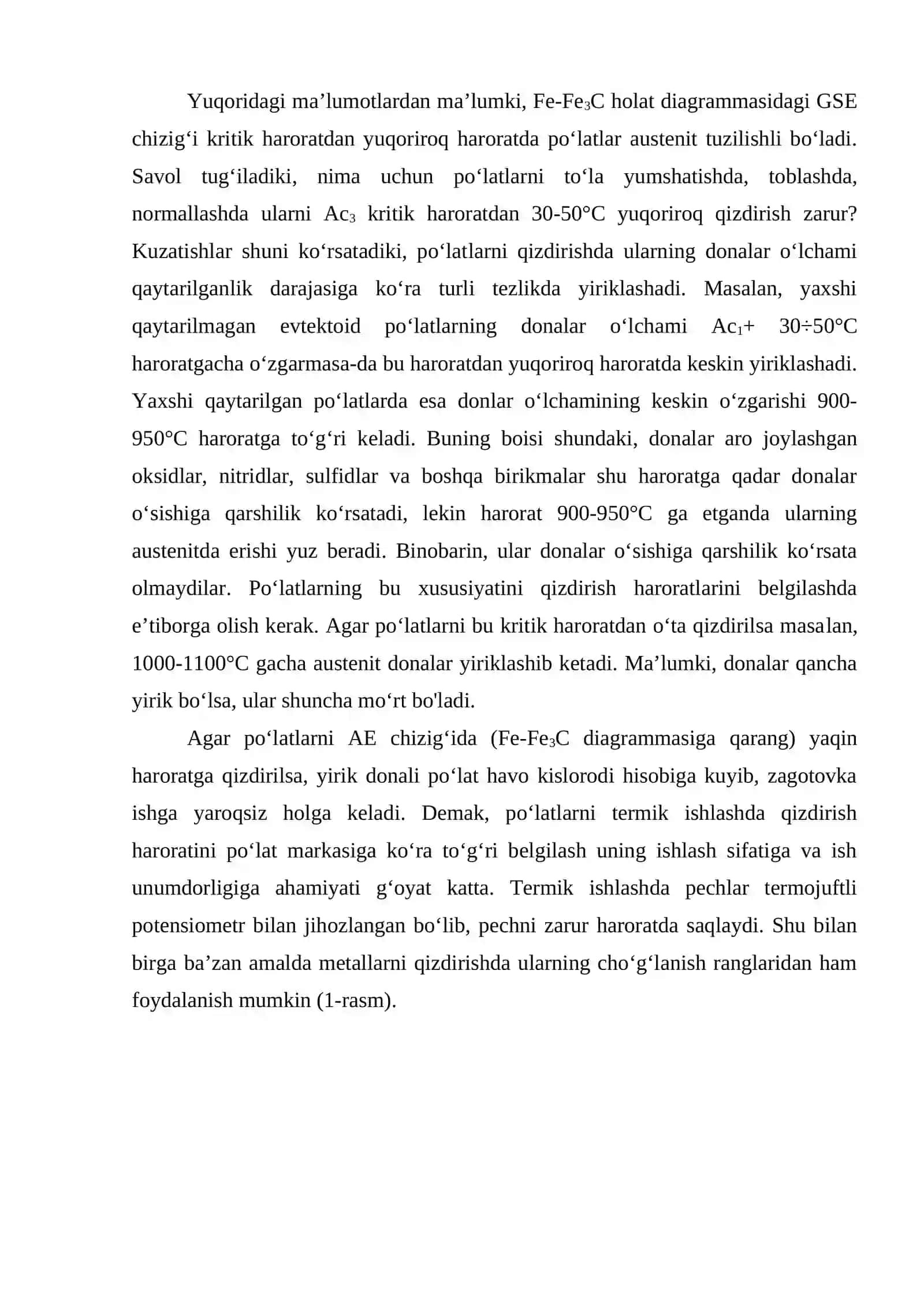 TERMIK ISHLASHNING PO'LAT TUZILISHI VA MEXANIK XOSSALARIGA TA’SIRINI O'RGANISH 2