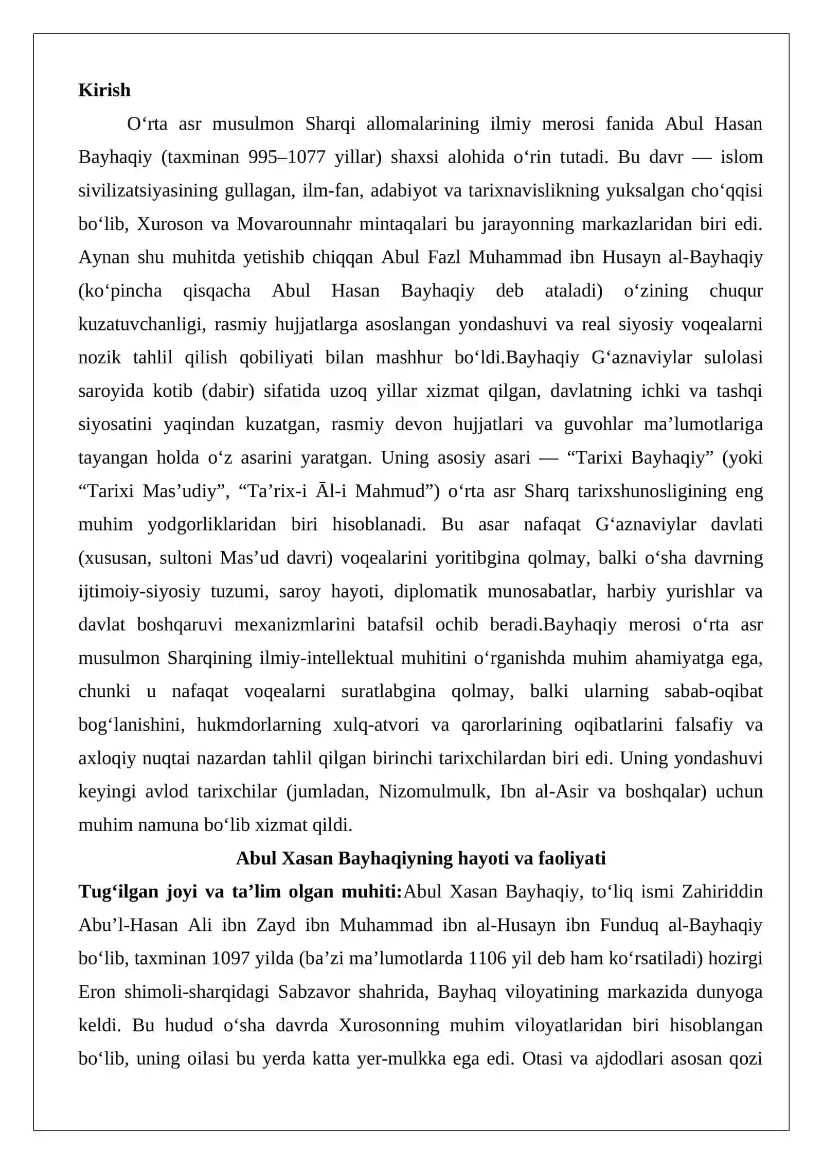 Abul Xasan Bayhaqiy (995-1077)ning “Tarixi Bayhaqiy” asari muhim tarixiy manba sif 2