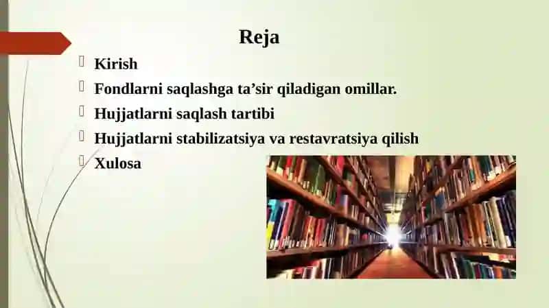 Axborot kutubxona fondini saqlash, saqlashga qo’yiladigan talab va qoidalarni tahlil qilish 2
