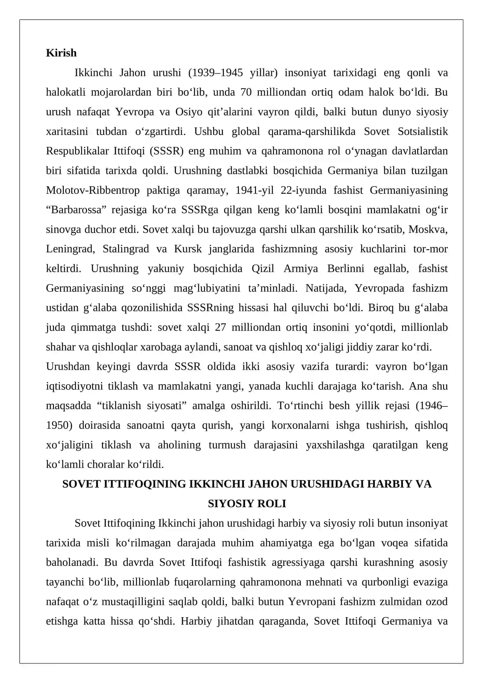 SSSRning II jahon urushidagi roli va tiklanish siyosati 2
