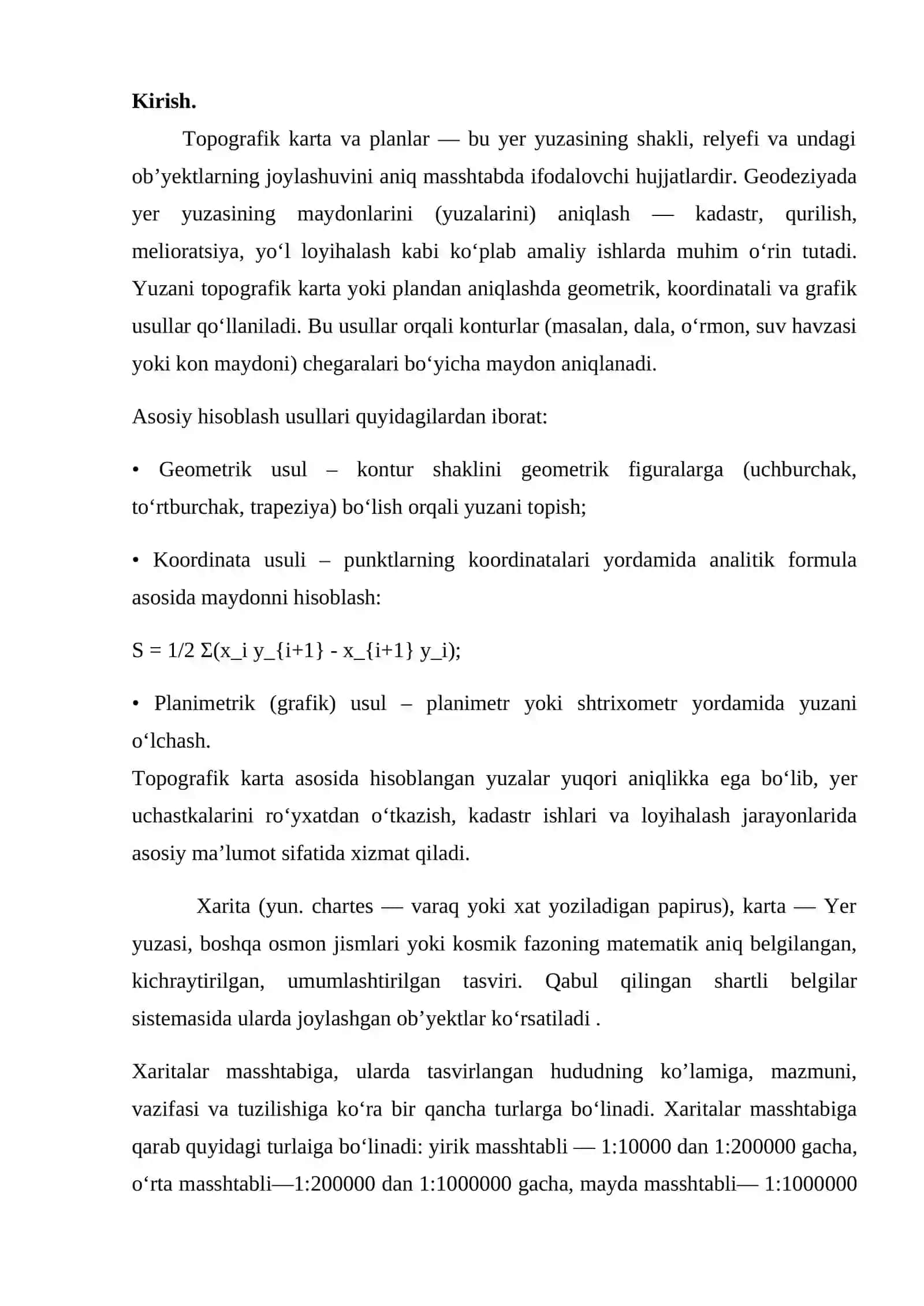 Topografik karta va planda yuzaning hisoblash usullari 2