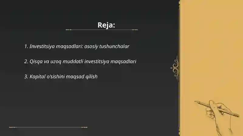 Investitsiyalash maqsadlari va bosqichlari 2