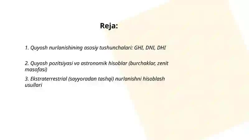 QUYOSH ENERGETIKASI RESURSLARINI HISOBLAS USULLARI 2