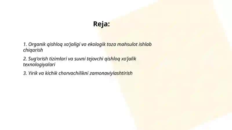 Organik qishloq xoʻjaligi va ekologik toza mahsulot ishlab chiqarish 2