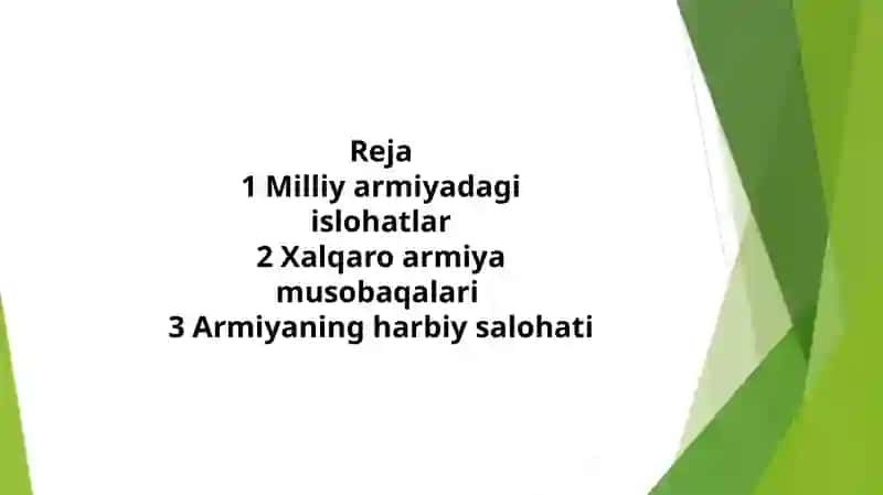 2017-2024 yillar O'zbekiston milliy armiyasining mustahkamlanishi va islohotlar 2