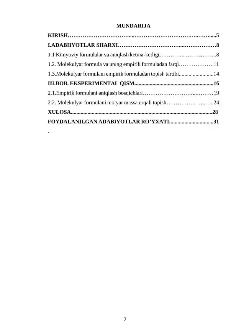 Molekulyar va empirik formulalarni aniqlash metodikasi 2