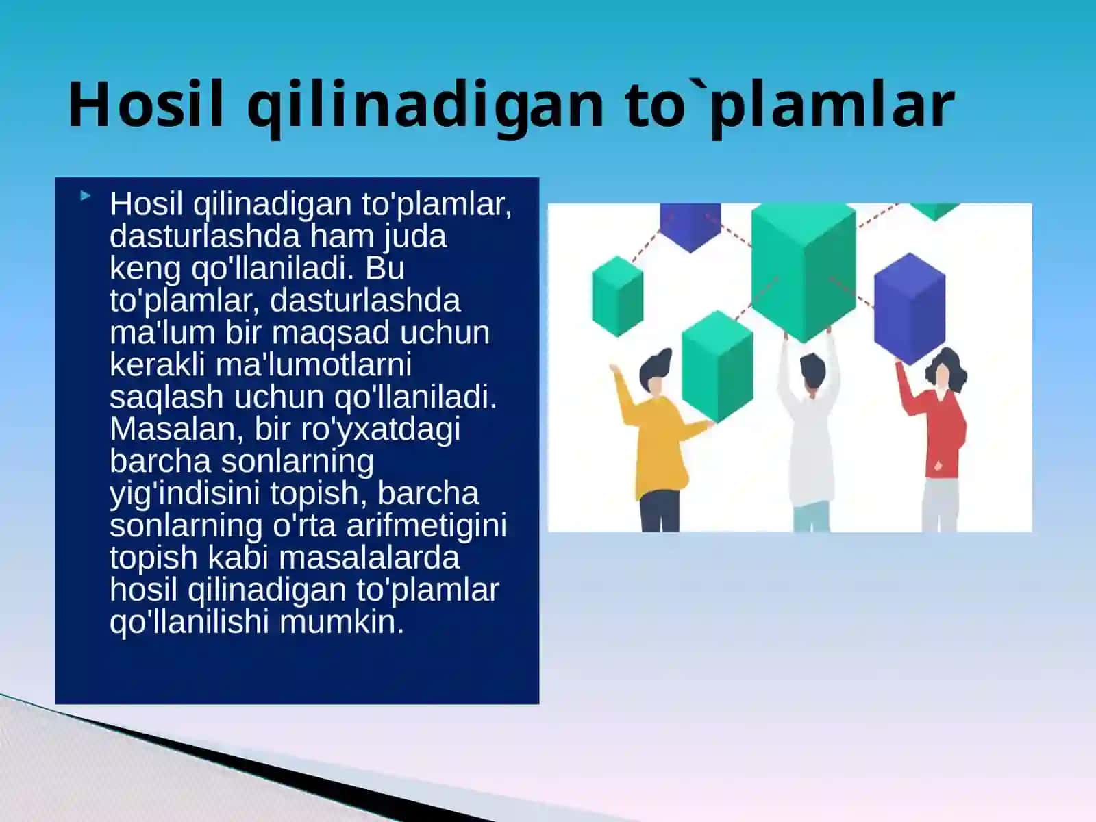 Hosil qilinadigan to‘plamlar. Hisoblash masalalari 2