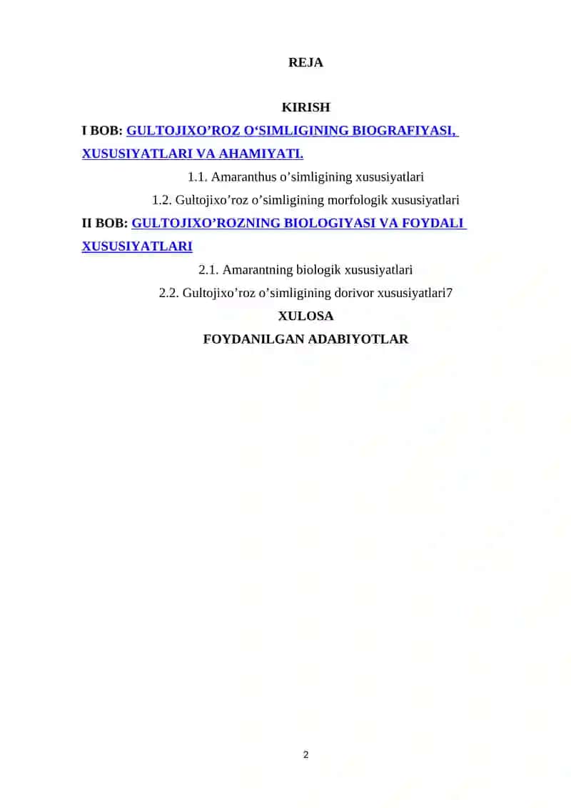 Gultojixo’roz (Amaranthus) o’simligining morfobiologik xususiyatlari 2