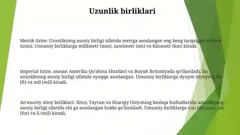 Uzunlik Va Yuza O'lchov Birliklari Haqida Malumot 2