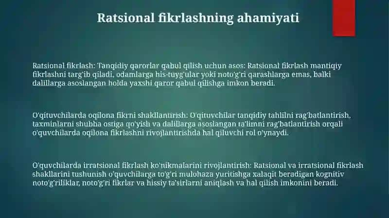 O‘Quvchilarda Ratsional Va Irratsional Fikrlash Ko'Nikmalarining Shakllanishi 2