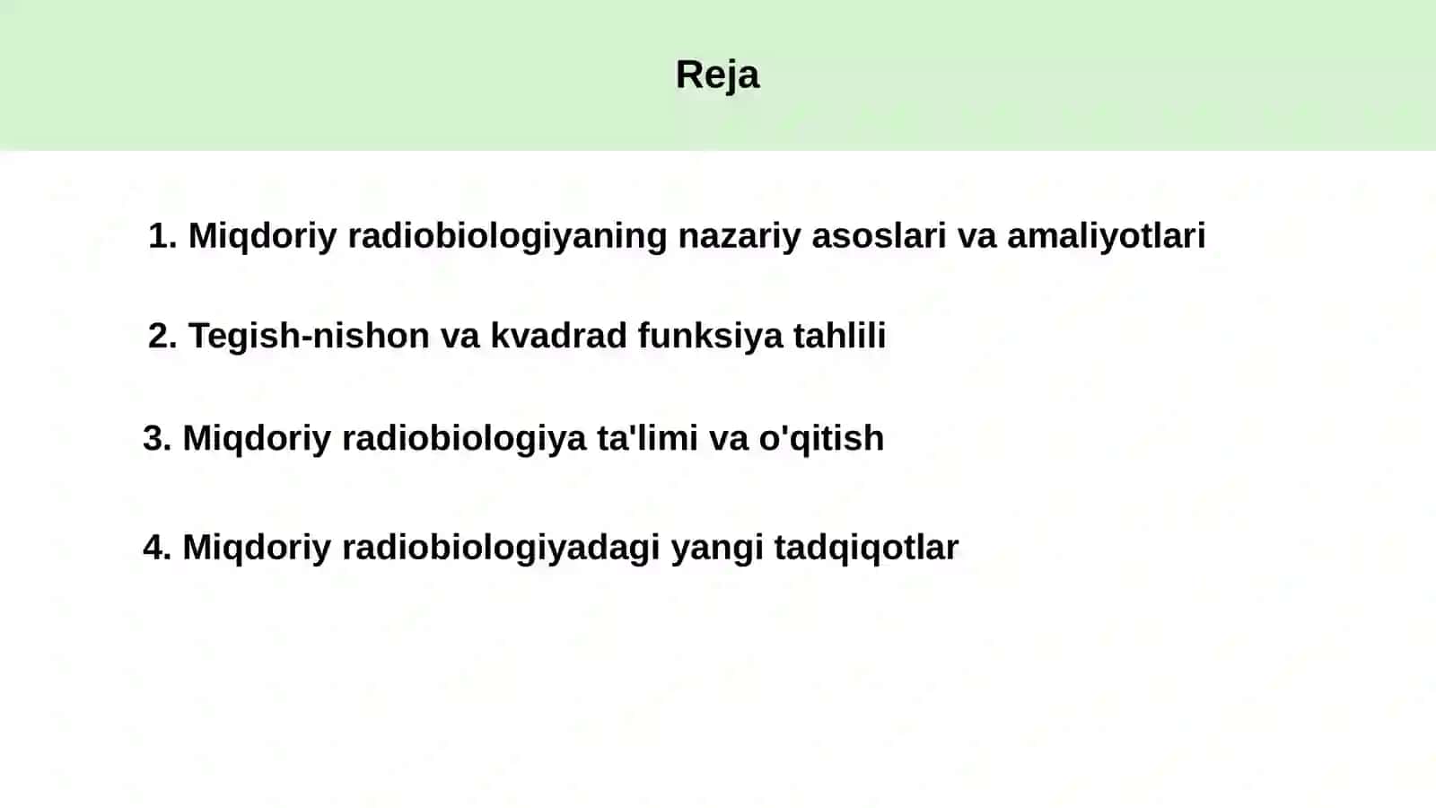 Miqdoriy radiobiologiyaning tegish-nishon va kvadrat funksiya konsepsiyalari 2