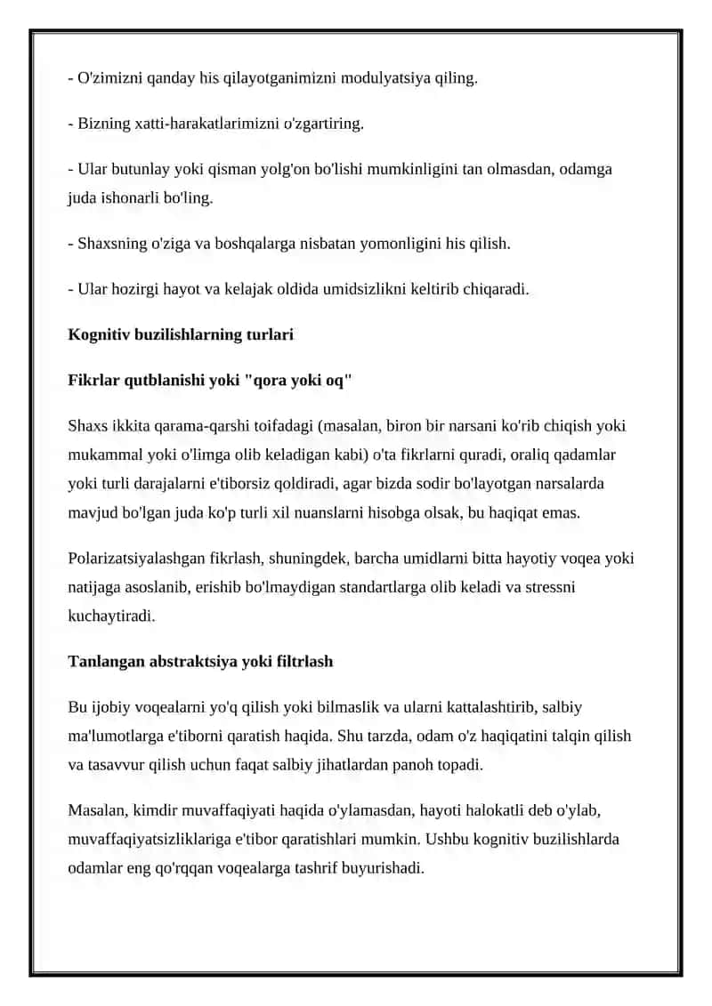 Kognitiv buzilishlar: xususiyatlari, turlari va misollari 2